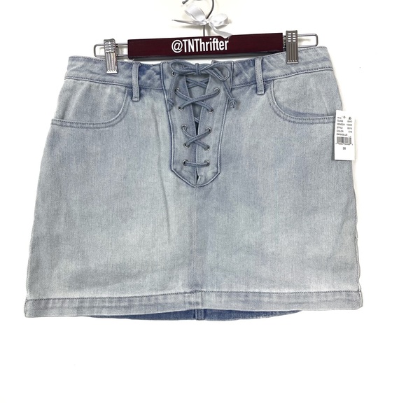 Pacsun NWT Women’s Blue Jean Denim Tie Lace Up Mini Skirt Size 26 Summer 90s Y2K - Picture 7 of 7